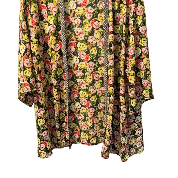 Kut From The Kloth Floral Kimono Jacket With Pearl Beaded Trim Sz Large - Picture 8 of 12